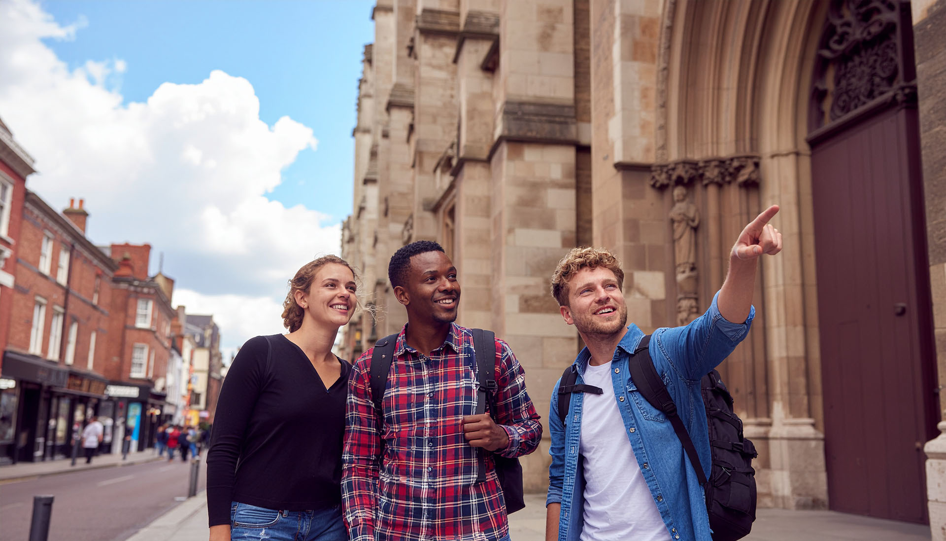 Players exploring a historic city